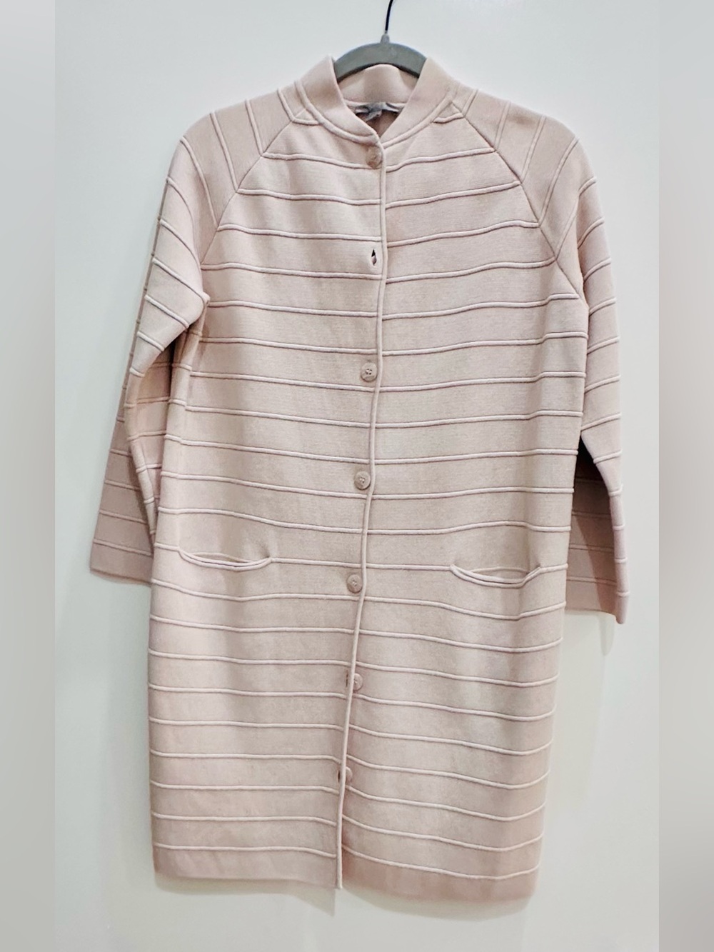 COS Light Pink Striped Button-Front Cardigan Coat